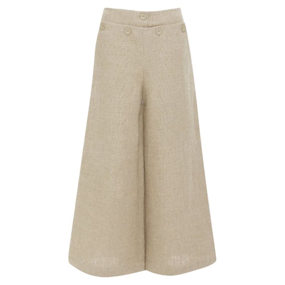 MAX MARA Sfalata beige linen button tab waist wide leg crop sailor pants IT38 XS
